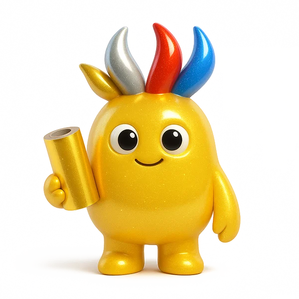 postać obrazująca prepress: złota postać brokatowa z rolką hotstampingu w ręce