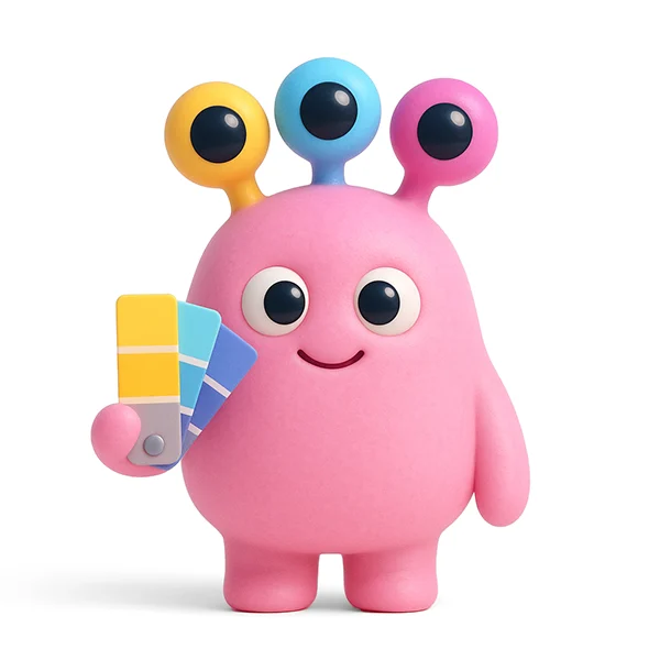 Różowy stworek z paletą kolorów